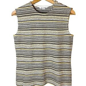 ST. JOHN Knit Sweater Shell Sleeveless Striped Black White Tan Gold Size S